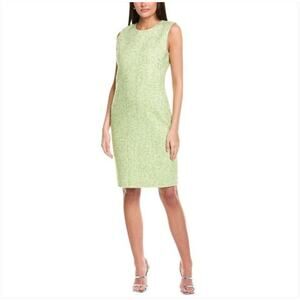 St. John Lurex Baby Eyelash Sheath Dress Tweed Knit Shift Dress Green Size 4
